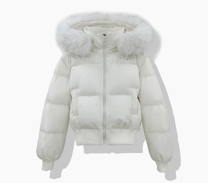 Dames korte gestikte blouson met afneembare capuchon