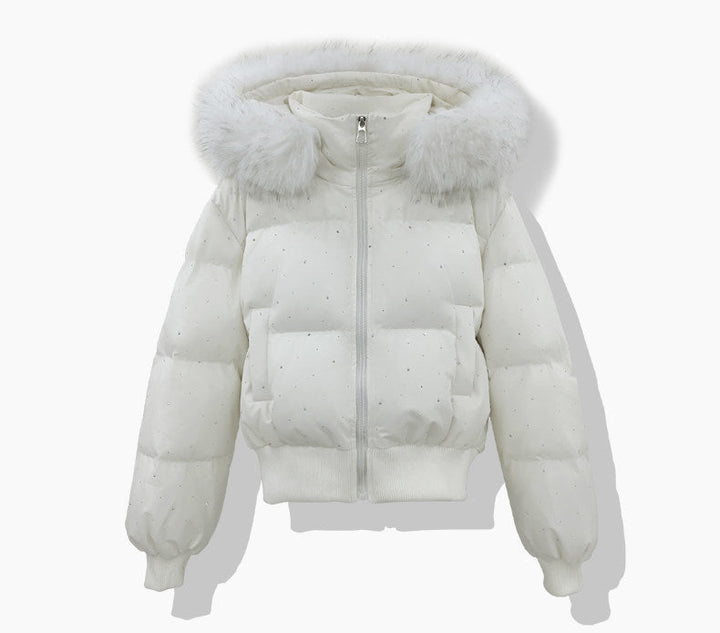 Dames korte gestikte blouson met afneembare capuchon