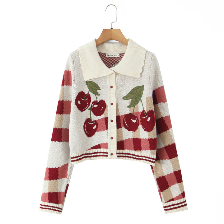 Dames Korte Gebreide Cardigan met Kersenbloesem Bloemmotief