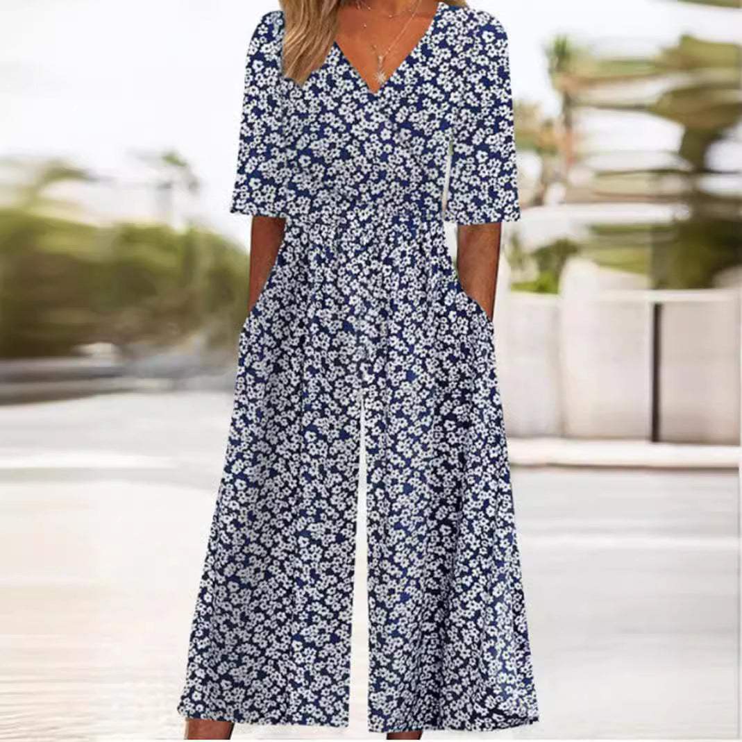 Jumpsuit met Wijde Pijpen en Bloemenprint voor Dames