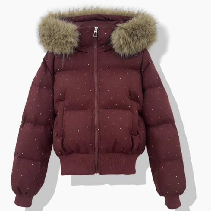 Dames korte gestikte blouson met afneembare capuchon