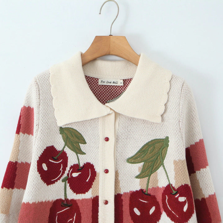 Dames Korte Gebreide Cardigan met Kersenbloesem Bloemmotief