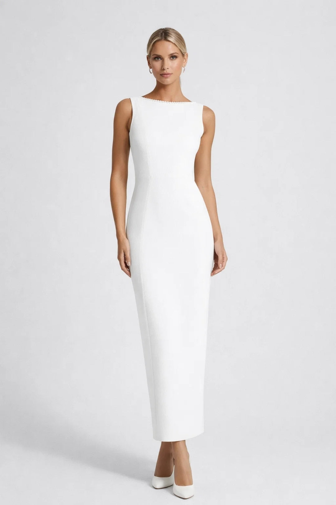 Witte Elegante Maxi Jurk met Open Rug