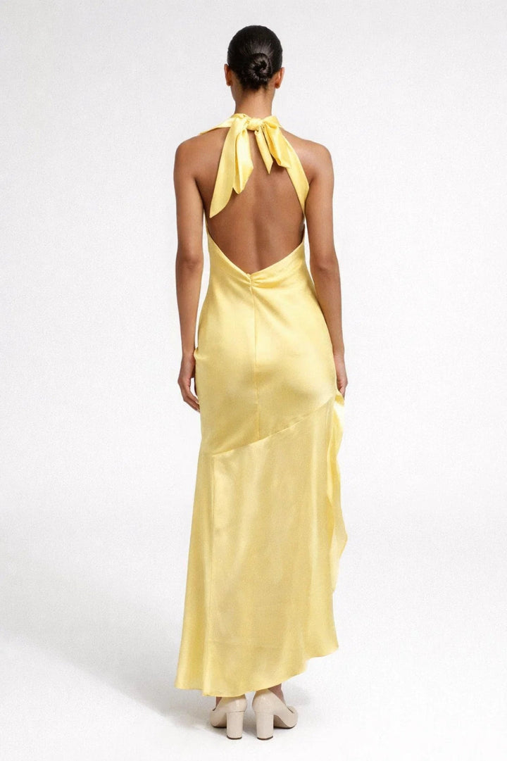 Gele Elegante Halter Maxi Jurk