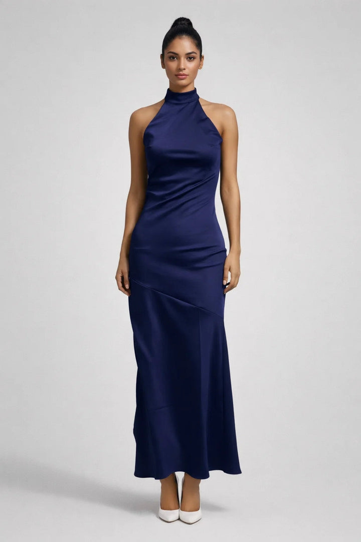 Gele Elegante Halter Maxi Jurk