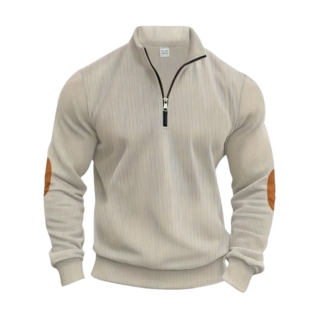 Heren Half-Zip Sweater met Contrasterende Elleboogpatches