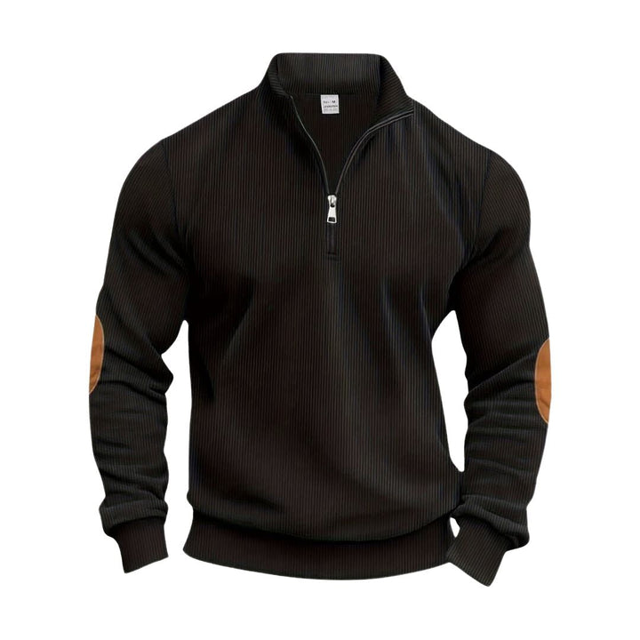 Heren Half-Zip Sweater met Contrasterende Elleboogpatches