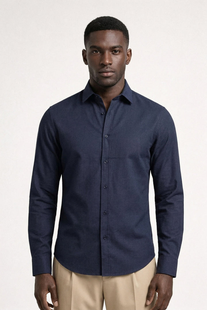 Heren Slim Fit Overhemd met Lange Mouwen en Stretch