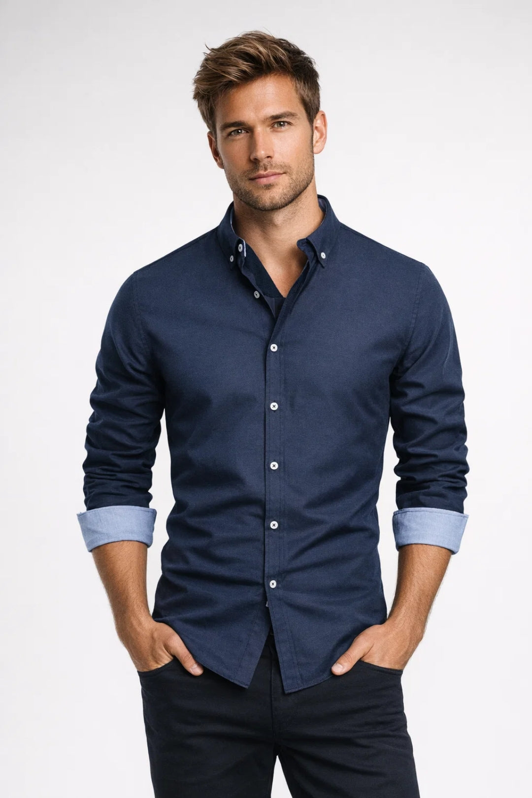 Overhemd Heren - Slim Fit Button-Down met Contrastmanchet | Casual