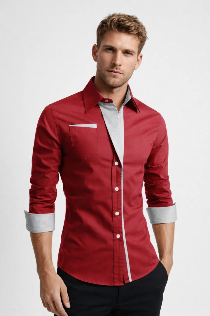 Heren Slim Fit Overhemd met Lange Mouwen en Stretch