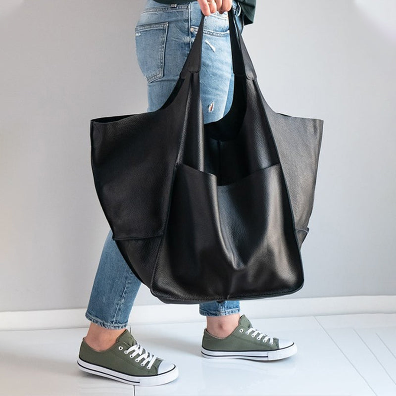 Oversized Leren Vintage Schoudertas