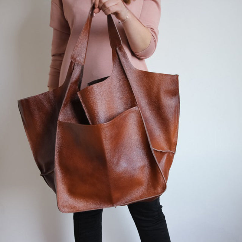 Oversized Leren Vintage Schoudertas