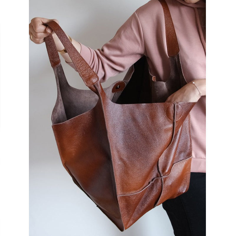 Oversized Leren Vintage Schoudertas