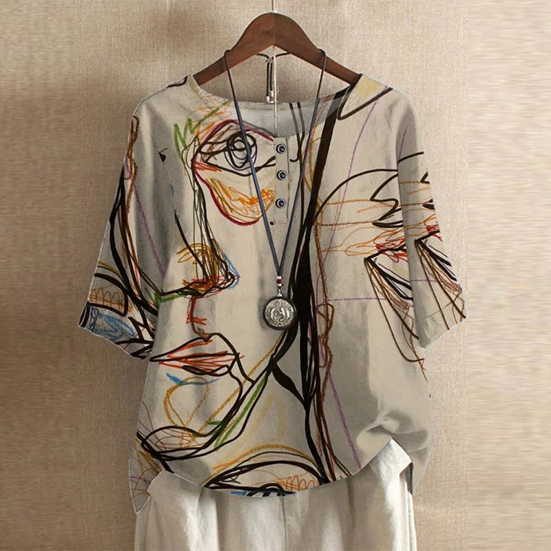 Ruby | Dames Bloemen Print Ronde Hals Top