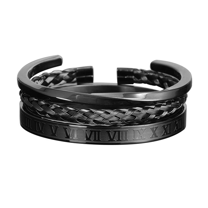 Romeinse Stalen Drie-stapel Armband Set