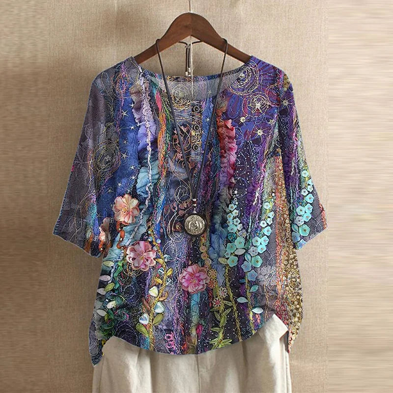 Ruby | Dames Bloemen Print Ronde Hals Top
