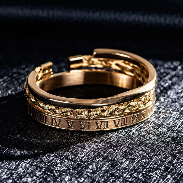 Romeinse Stalen Drie-stapel Armband Set