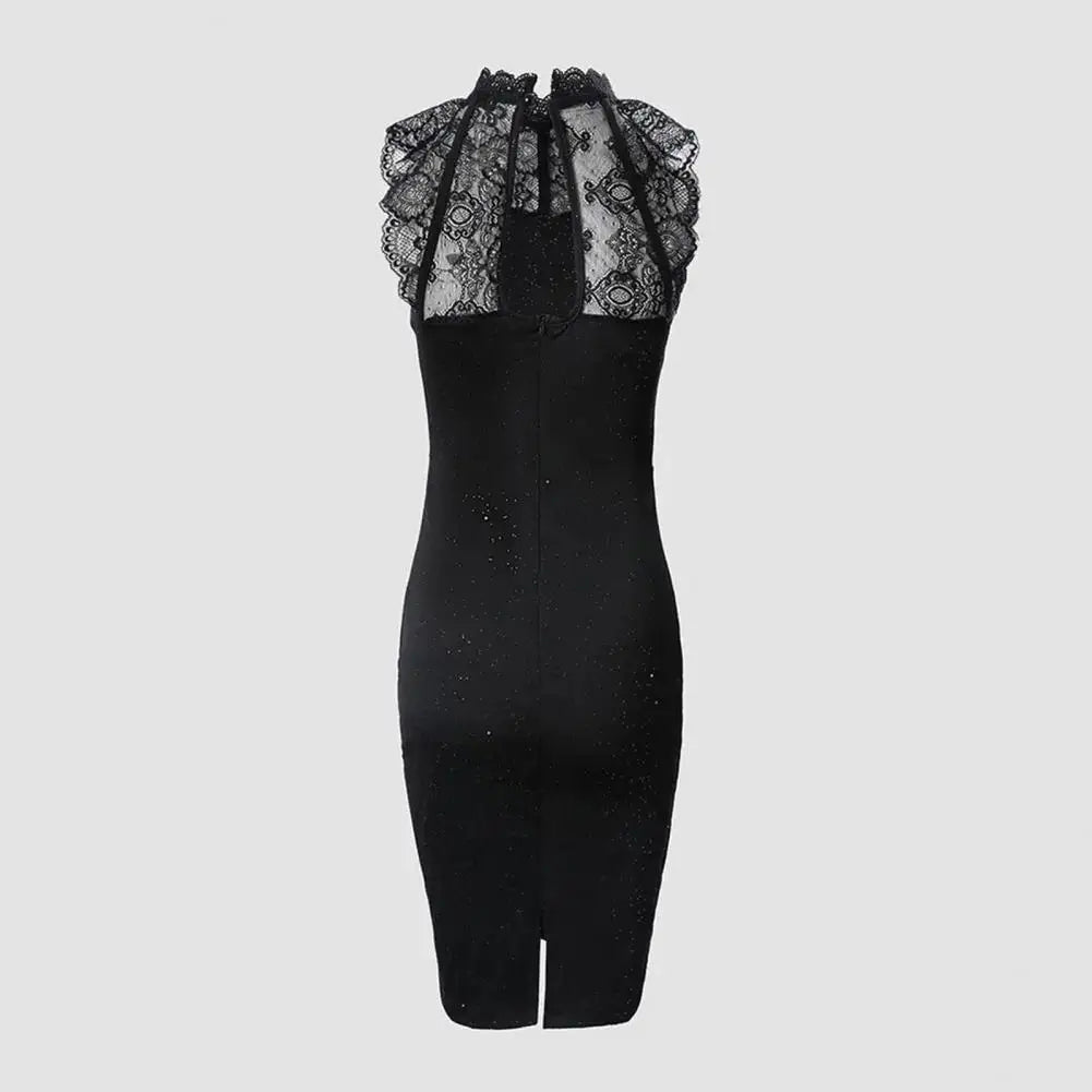 Suki | Dames Glitter Midi Jurk - Stijlvol Afgewerkt met Kant