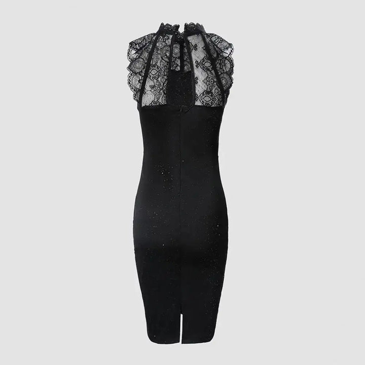 Suki | Dames Glitter Midi Jurk - Stijlvol Afgewerkt met Kant