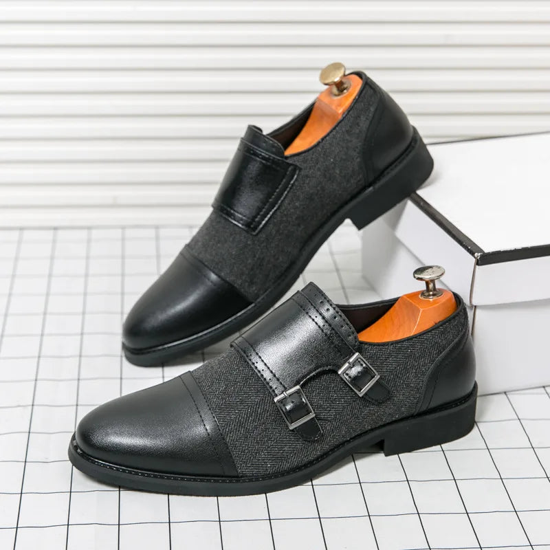 Winston Dubbele Gesp Leren Schoenen
