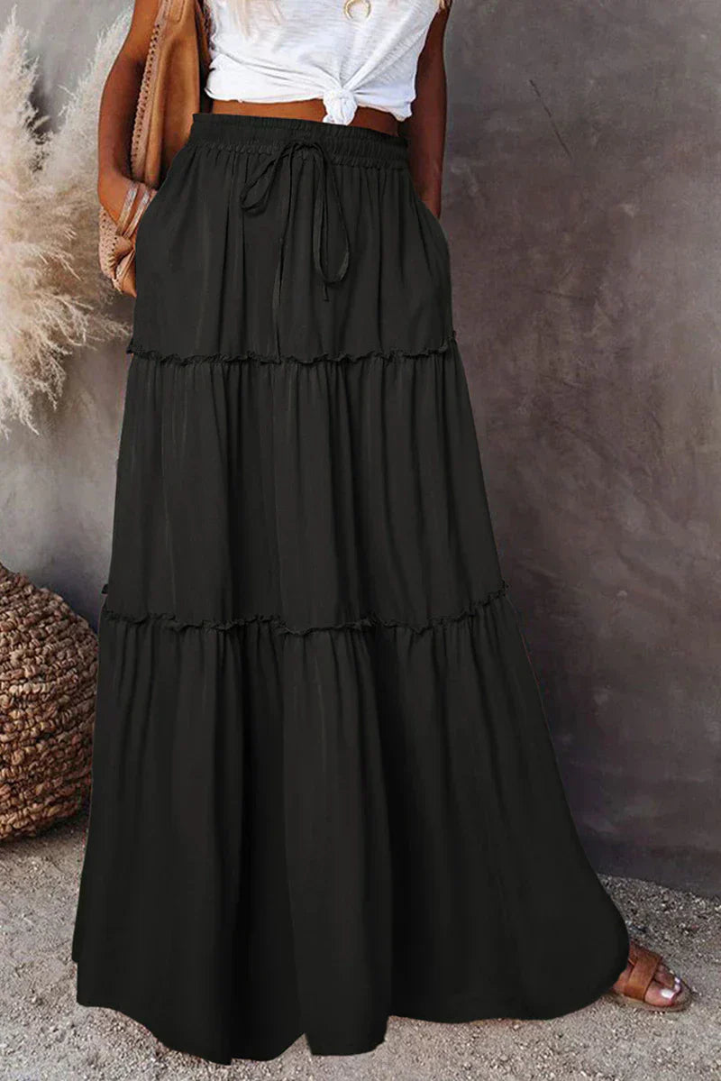 Dames Lange Rok met Elastische Taille en Trekkoord