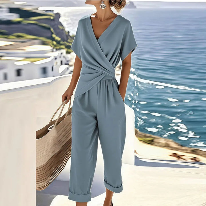 Estelle | Dames Casual Korte Mouw V Hals Jumpsuit