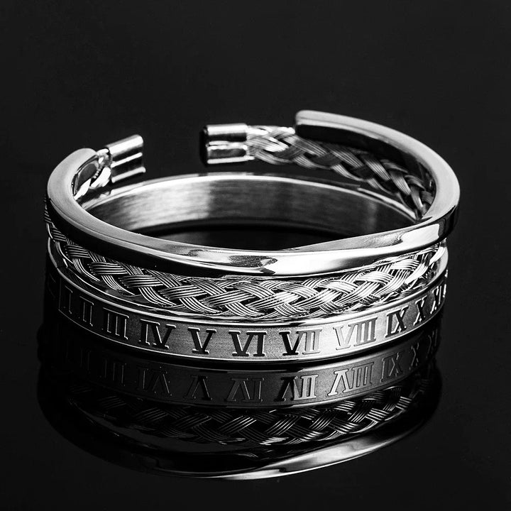 Romeinse Stalen Drie-stapel Armband Set