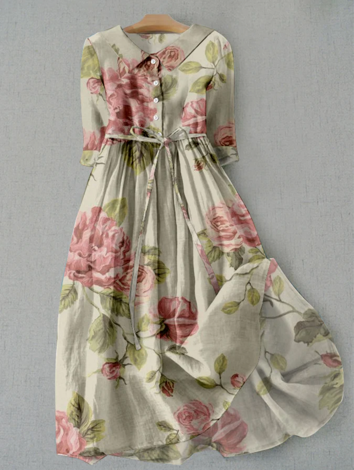 Dames Midi Jurk met Bloemenprint en Knoopsluiting