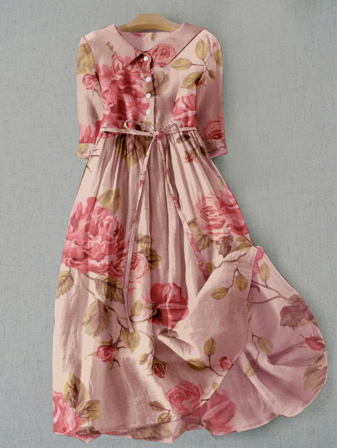 Dames Midi Jurk met Bloemenprint en Knoopsluiting