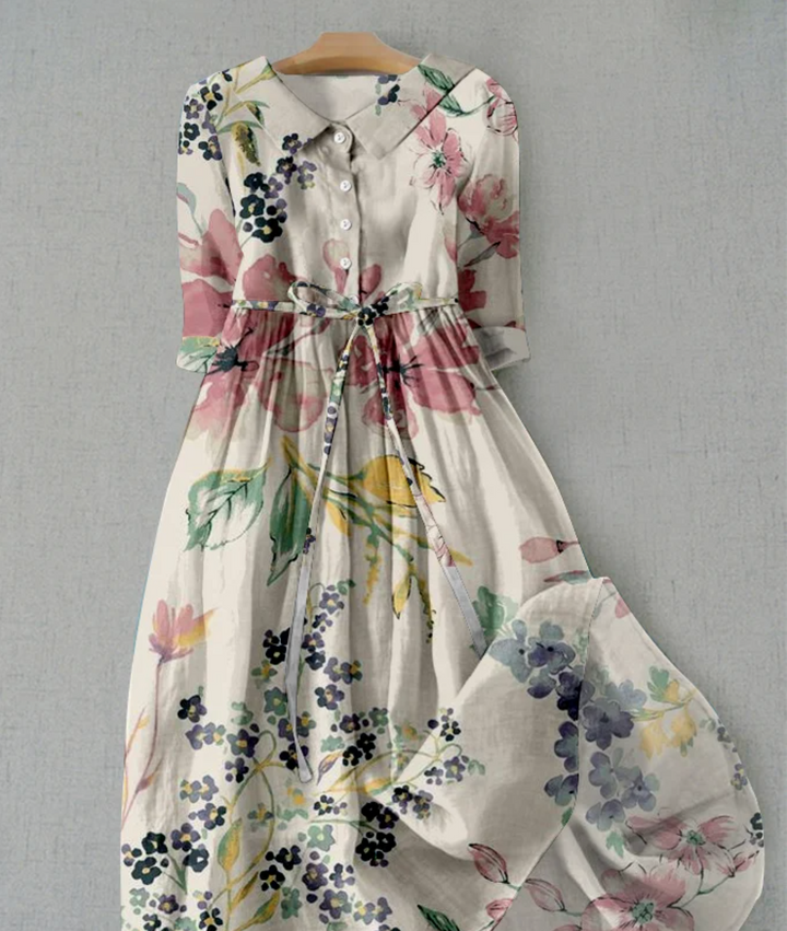 Dames Midi Jurk met Bloemenprint en Knoopsluiting