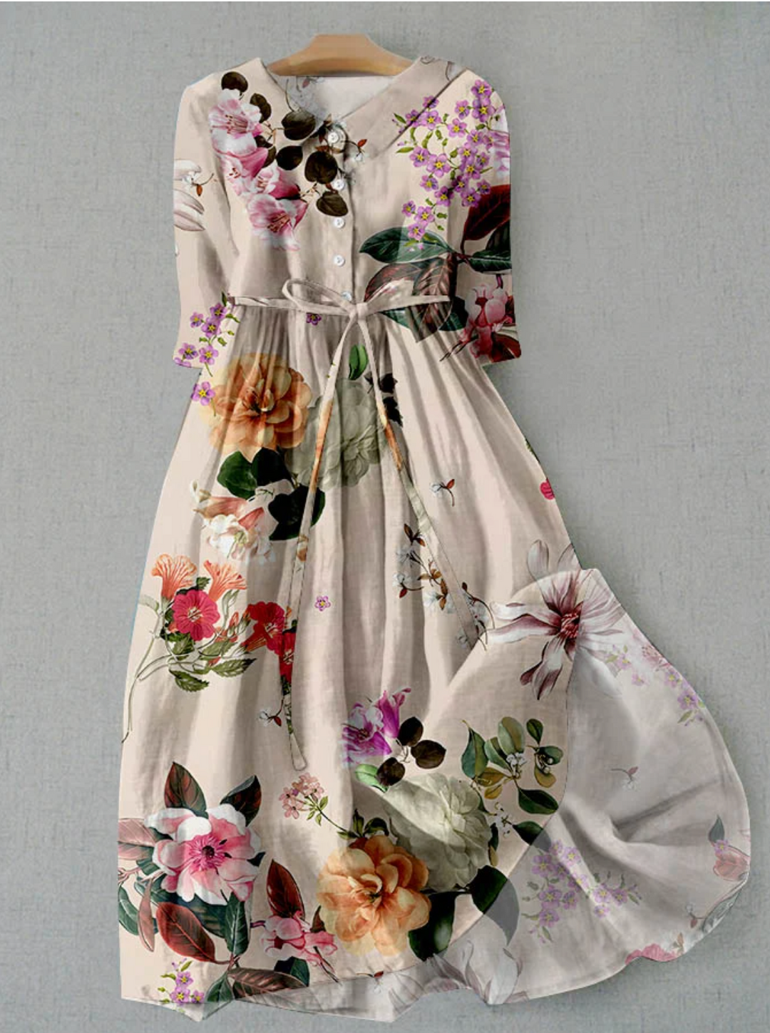 Dames Midi Jurk met Bloemenprint en Knoopsluiting