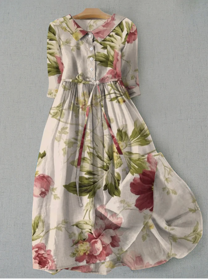Dames Midi Jurk met Bloemenprint en Knoopsluiting