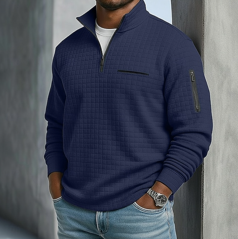 Heren Quarter-Zip Pullover Waffle Sweater
