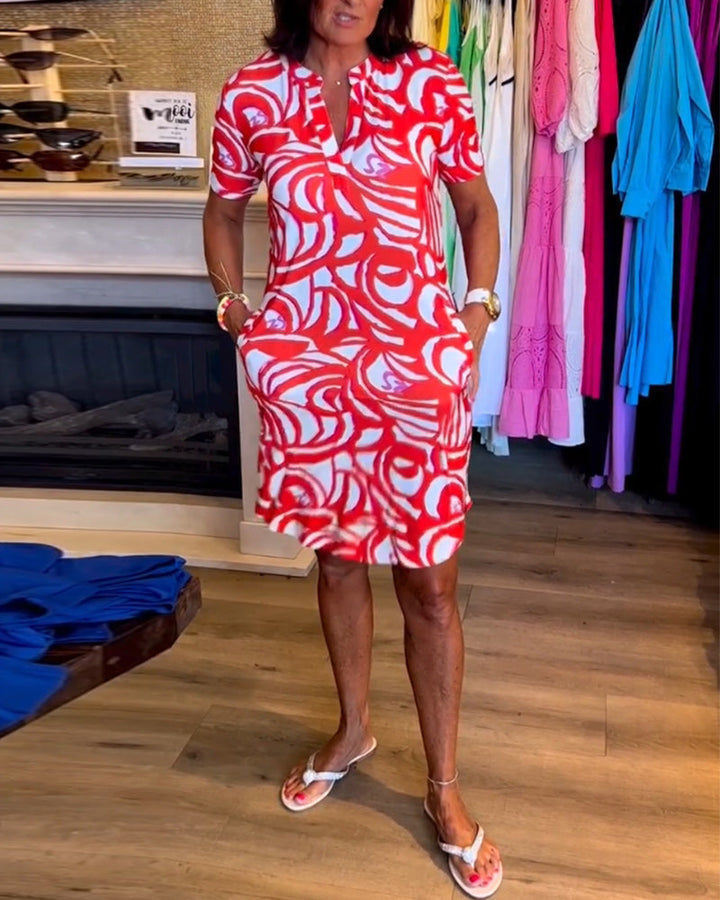 V-hals Zomerjurk met Print en Losse Pasvorm
