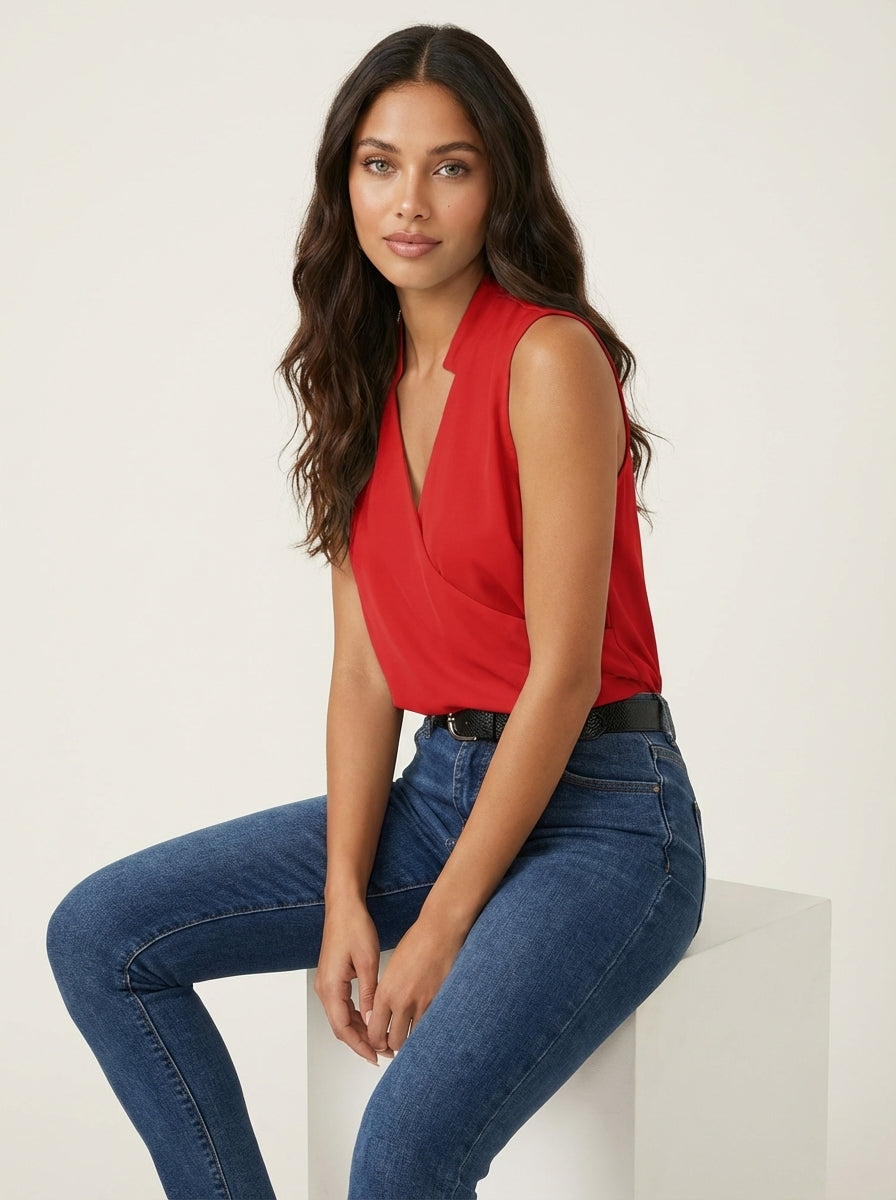 Stijlvolle mouwloze overslag top - Elara