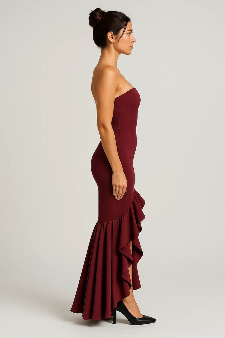 Dames Strapless Maxi Jurk Met Volants