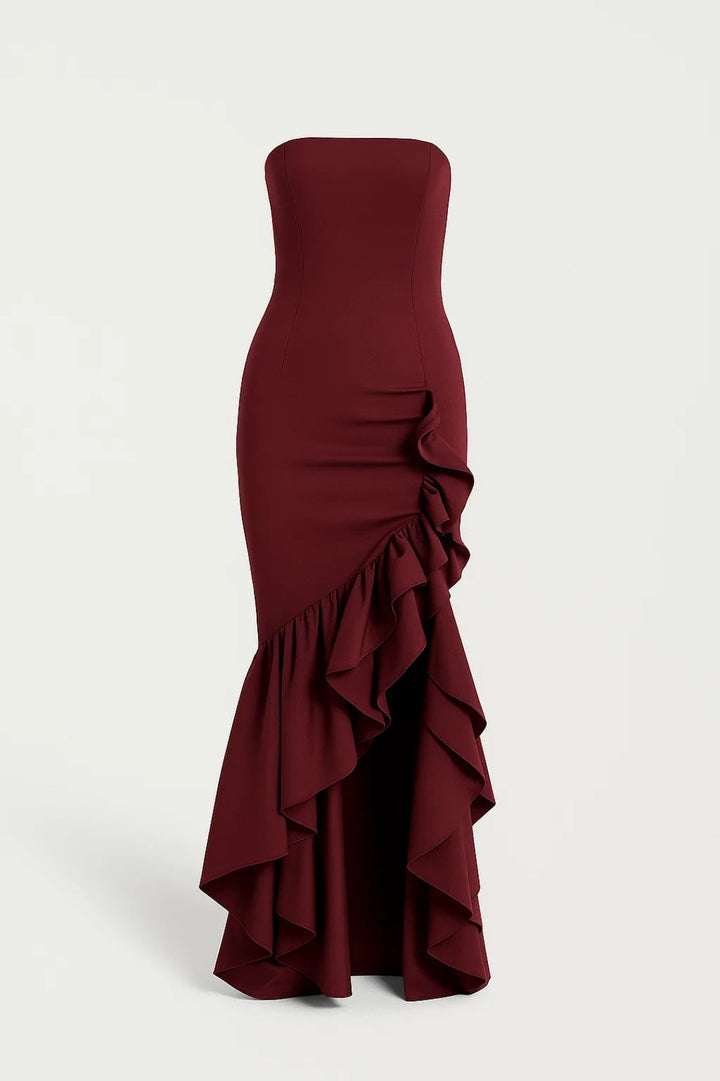 Dames Strapless Maxi Jurk Met Volants