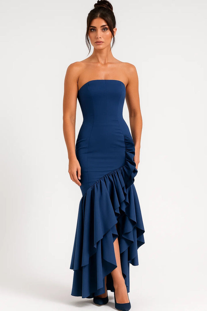 Dames Strapless Maxi Jurk Met Volants
