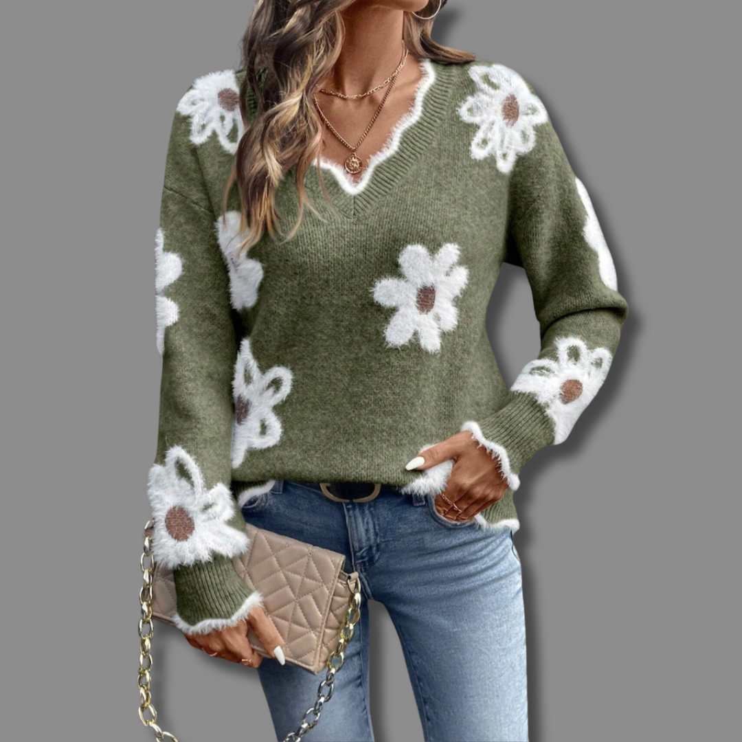 SOFIA – FLORAL KNIT V-HALS TRUI