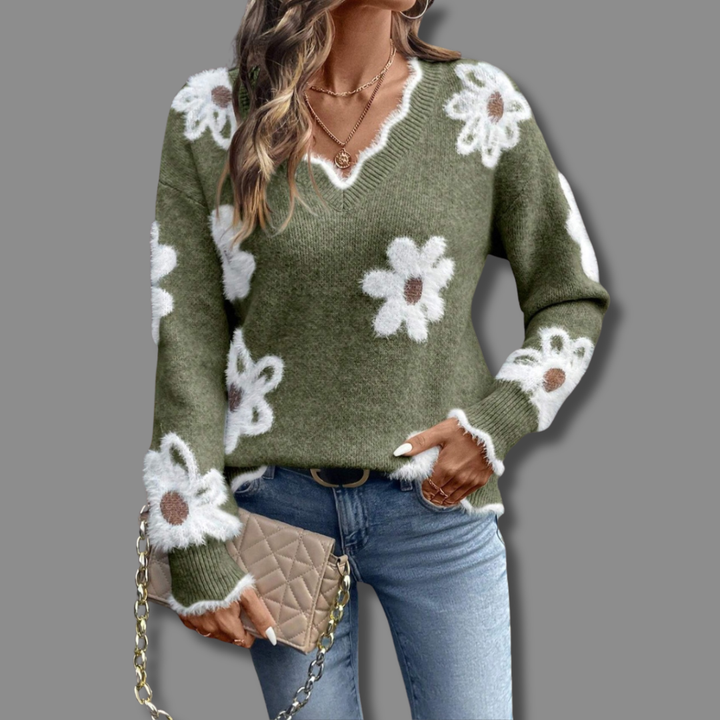 SOFIA – FLORAL KNIT V-HALS TRUI