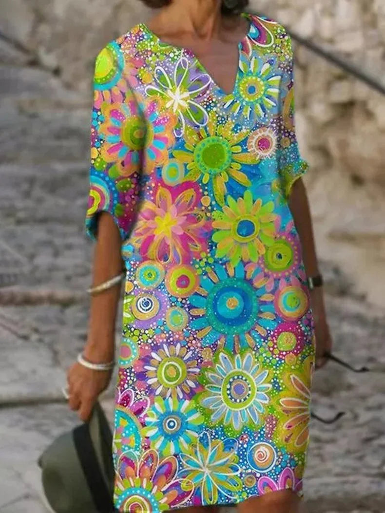 Zomerjurk met Halve Mouwen en Bloemenprint voor Dames