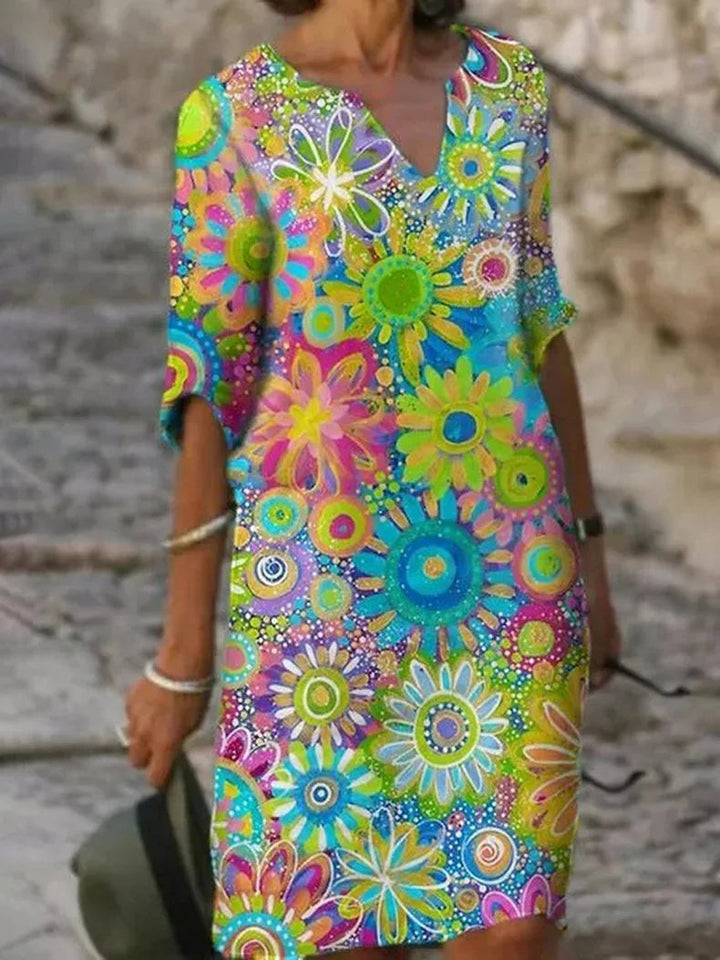 Zomerjurk met Halve Mouwen en Bloemenprint voor Dames