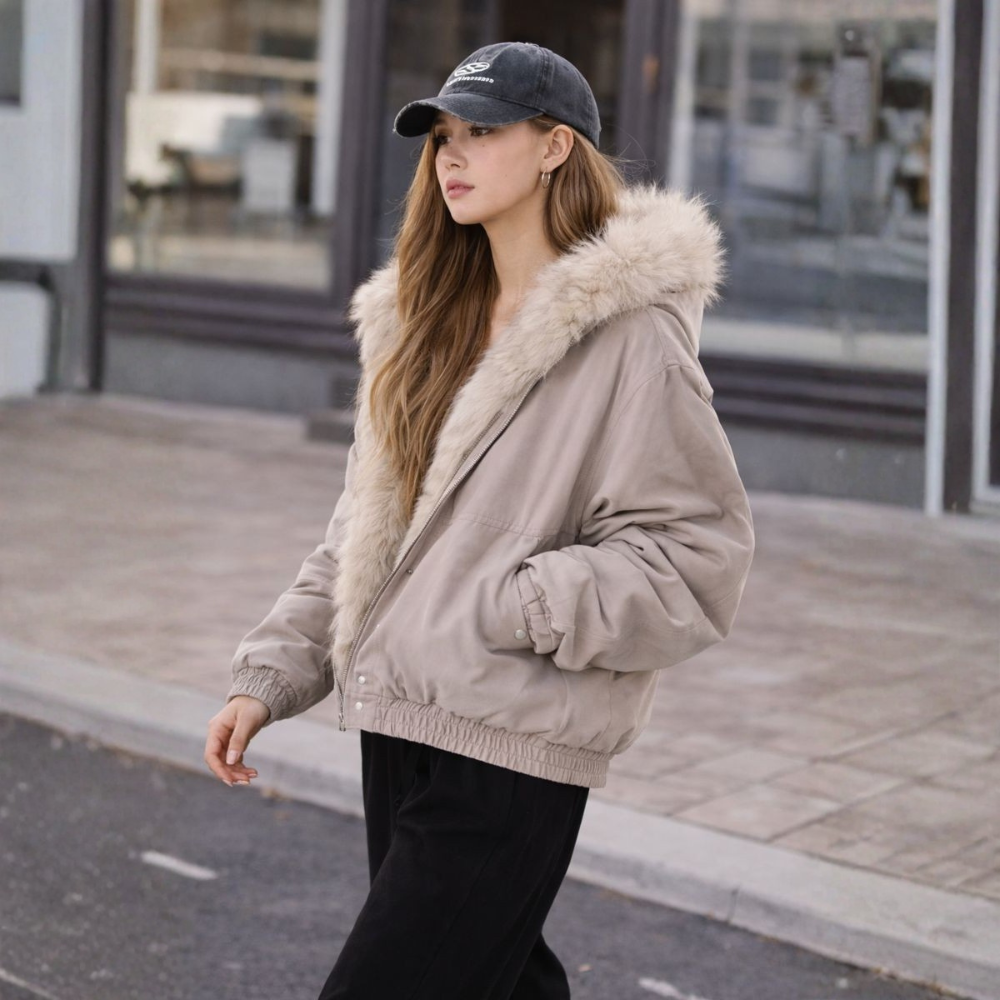 Dames Faux Fur Gevoerde Bomber Winterjas