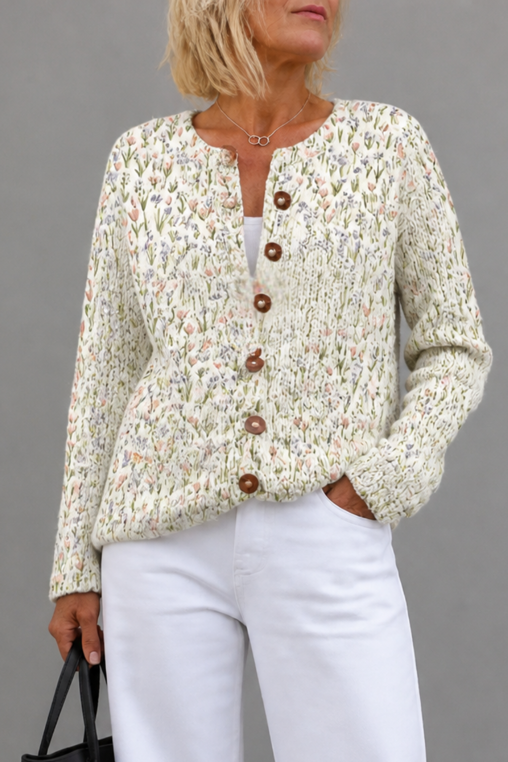 Helena – Gebloemde Open-Voorkant Gebreide Cardigan