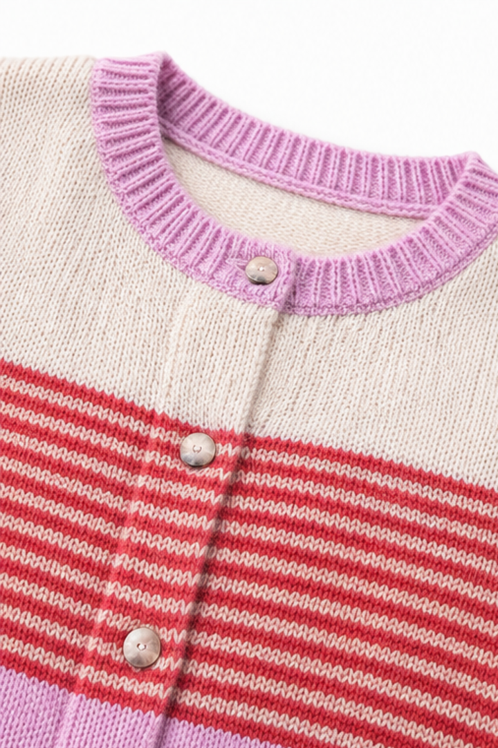 Warmweave – Kleur-Block Gestreepte Open-Front Gebreide Cardigan