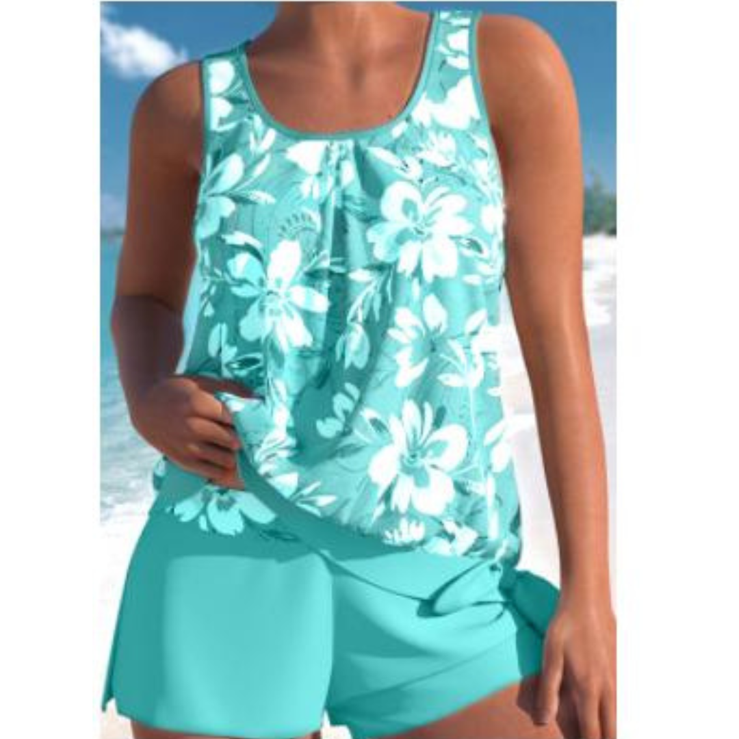 Dames Zomer Tweedelig Badpak met Bloementop en Short
