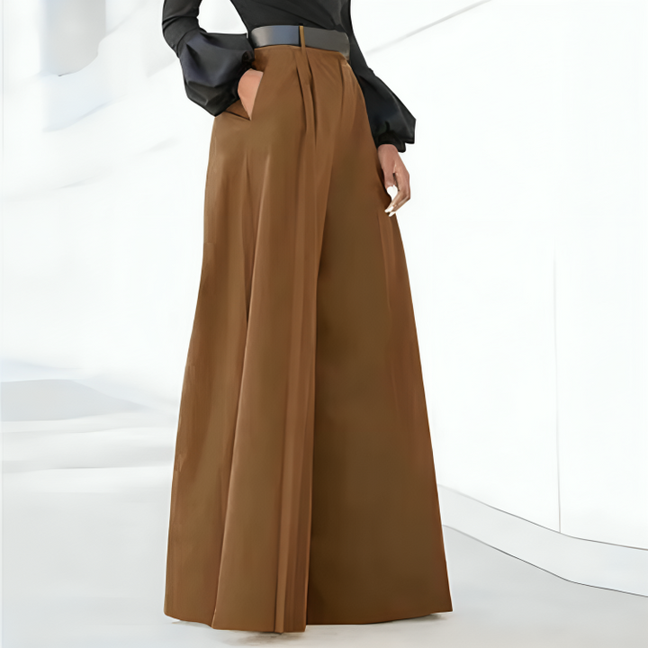 Dames All Season Wijde Pijpen Broek met Plooien en Hoge Taille