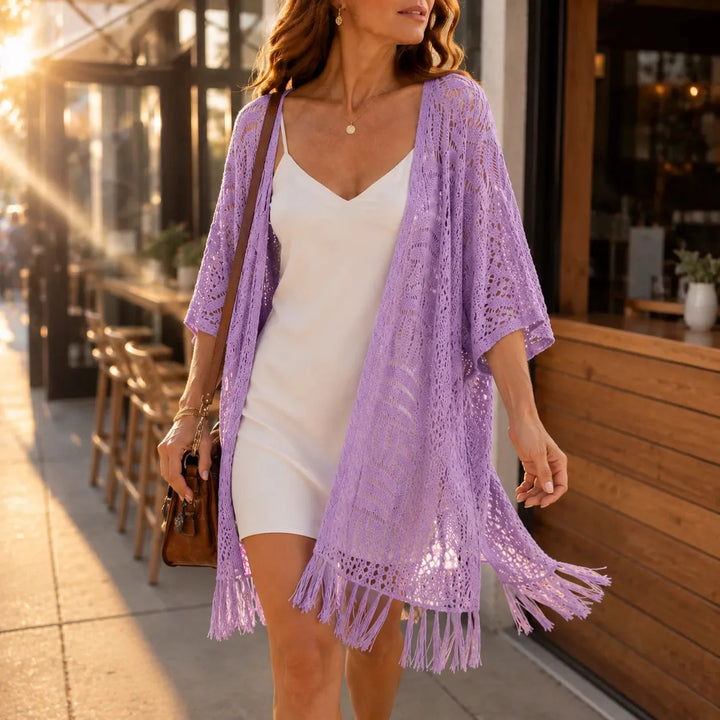 Solenne – Oversized Haakfranje Kimono Cardigan voor Vrouwen