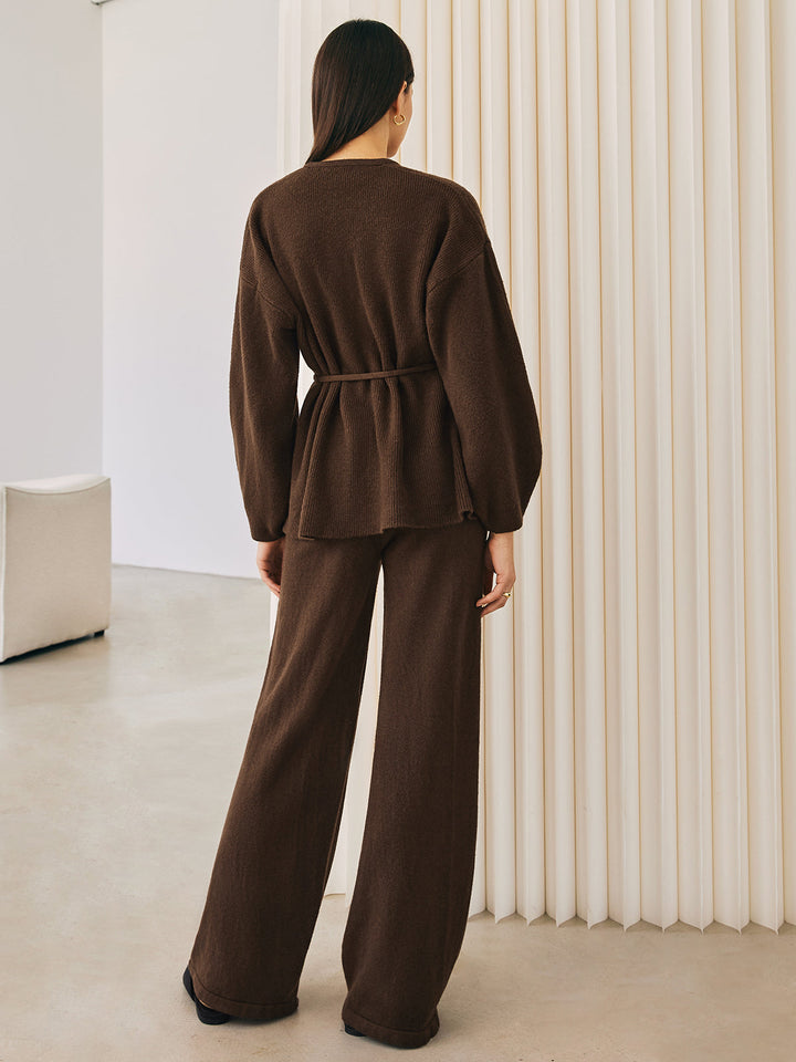 Girona | Dames Sweater Pants Set - Gebreide Stoffen Mix met Ceintuur