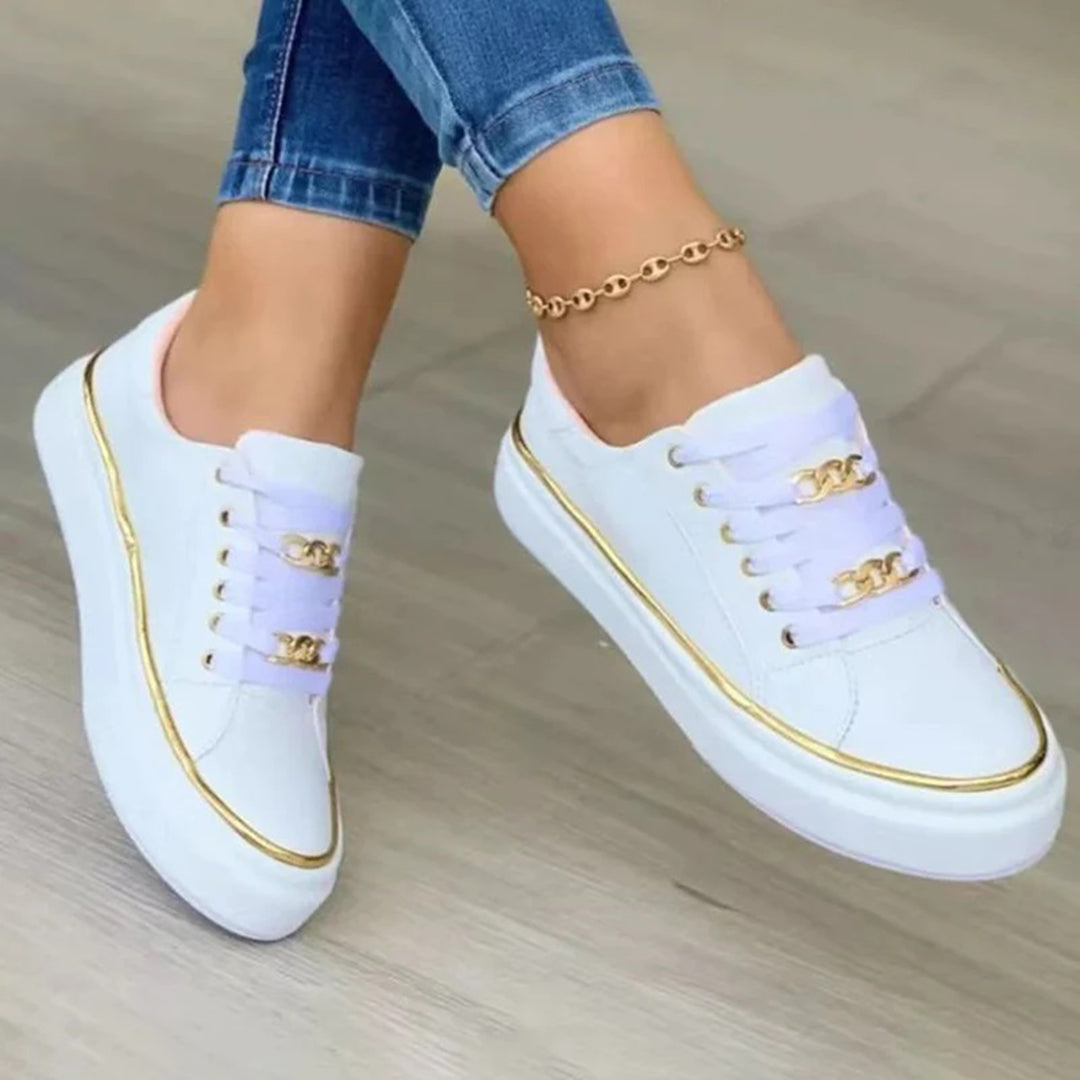 Dames Casual Platform Sneakers met Gouden Detail